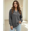 image:imageMANGOPOP Ribbed Henley Sweatshirt for Women Oversized Casual Long Sleeve Pullover Top with Decorative ButtonsBlack Grey