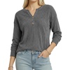 image:imageMANGOPOP Ribbed Henley Sweatshirt for Women Oversized Casual Long Sleeve Pullover Top with Decorative ButtonsBlack Grey