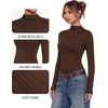 image:imageMANGOPOP Womens Mock Neck Long Sleeve Ruched Bodysuit Casual Fall Top 2026  Bodysuits for Women Ruched Turtleneck Body Suit Soft Fitted Clothing Trendy Elegant Outfit Winter Going Out TopCoffee