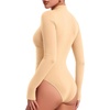 image:imageMANGOPOP Womens Mock Neck Long Sleeve Ruched Bodysuit Casual Fall Top 2026  Bodysuits for Women Ruched Turtleneck Body Suit Soft Fitted Clothing Trendy Elegant Outfit Winter Going Out TopNude