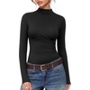 image:imageMANGOPOP Womens Mock Neck Long Sleeve Ruched Bodysuit Casual Fall Top 2026  Bodysuits for Women Ruched Turtleneck Body Suit Soft Fitted Clothing Trendy Elegant Outfit Winter Going Out Top01 Black