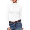 image:imageMANGOPOP Womens Mock Neck Long Sleeve Ruched Bodysuit Casual Fall Top 2026  Bodysuits for Women Ruched Turtleneck Body Suit Soft Fitted Clothing Trendy Elegant Outfit Winter Going Out Top02 White