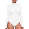 image:imageMANGOPOP Womens Mock Neck Long Sleeve Ruched Bodysuit Casual Fall Top 2026  Bodysuits for Women Ruched Turtleneck Body Suit Soft Fitted Clothing Trendy Elegant Outfit Winter Going Out Top02 White