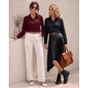 image:imageMANGOPOP Womens Long Sleeve Button Down Bodysuit Collared Blouse  Chiffon Business Casual Professional Camisas Attire Teacher Outfits Funeral Dressy Office Interview Formal WorkBurgundy