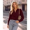 image:imageMANGOPOP Womens Long Sleeve Button Down Bodysuit Collared Blouse  Chiffon Business Casual Professional Camisas Attire Teacher Outfits Funeral Dressy Office Interview Formal WorkBurgundy