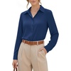 image:imageMANGOPOP Womens Long Sleeve Button Down Bodysuit Collared Blouse  Chiffon Business Casual Professional Camisas Attire Teacher Outfits Funeral Dressy Office Interview Formal WorkNavy Blue