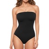 image:imageMANGOPOP Womens Strapless Thong Bodysuit Sexy Tube Top Off The Shoulder Double Lined Bodysuits Summer Going Out TopsA01 Black