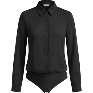 image:imageMANGOPOP Womens Long Sleeve Button Down Bodysuit Collared Blouse  Chiffon Business Casual Professional Camisas Attire Teacher Outfits Funeral Dressy Office Interview Formal WorkBlack