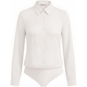 image:imageMANGOPOP Womens Long Sleeve Button Down Bodysuit Collared Blouse  Chiffon Business Casual Professional Camisas Attire Teacher Outfits Funeral Dressy Office Interview Formal WorkWhite