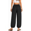 image:imageMANGOPOP Wide Leg Cropped Pants for Women 2026 Summer Elastic Waist Palazzo Trousers Bottoms with PocketsBlack
