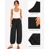 image:imageMANGOPOP Wide Leg Cropped Pants for Women 2026 Summer Elastic Waist Palazzo Trousers Bottoms with PocketsBlack