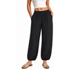 image:imageMANGOPOP Wide Leg Cropped Pants for Women 2026 Summer Elastic Waist Palazzo Trousers Bottoms with PocketsBlack