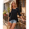 image:imageMANGOPOP Womens 34 Length Sleeve Blouse Asymmetrical Neck Wrinkle Resistant Tunic Top Dressy Casual Business Work ShirtBlack