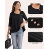 image:imageMANGOPOP Womens 34 Length Sleeve Blouse Asymmetrical Neck Wrinkle Resistant Tunic Top Dressy Casual Business Work ShirtBlack