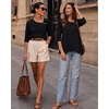image:imageMANGOPOP Womens 34 Length Sleeve Blouse Asymmetrical Neck Wrinkle Resistant Tunic Top Dressy Casual Business Work ShirtBlack