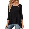 image:imageMANGOPOP Womens 34 Length Sleeve Blouse Asymmetrical Neck Wrinkle Resistant Tunic Top Dressy Casual Business Work ShirtBlack