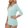 image:imageMANGOPOP Womens 34 Length Sleeve Tunic Top V Neck Ruched Waist Blouses Dressy Casual Business Work Shirts Daily WearAqua