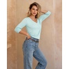 image:imageMANGOPOP Womens 34 Length Sleeve Tunic Top V Neck Ruched Waist Blouses Dressy Casual Business Work Shirts Daily WearAqua