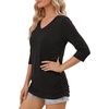 image:imageMANGOPOP Womens 34 Length Sleeve Tunic Top V Neck Ruched Waist Blouses Dressy Casual Business Work Shirts Daily WearBlack