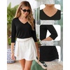 image:imageMANGOPOP Womens 34 Length Sleeve Tunic Top V Neck Ruched Waist Blouses Dressy Casual Business Work Shirts Daily WearBlack