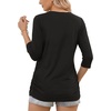 image:imageMANGOPOP Womens 34 Length Sleeve Tunic Top V Neck Ruched Waist Blouses Dressy Casual Business Work Shirts Daily WearBlack