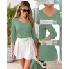 image:imageMANGOPOP Womens 34 Length Sleeve Tunic Top V Neck Ruched Waist Blouses Dressy Casual Business Work Shirts Daily WearBlue Green