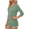 image:imageMANGOPOP Womens 34 Length Sleeve Tunic Top V Neck Ruched Waist Blouses Dressy Casual Business Work Shirts Daily WearBlue Green