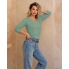 image:imageMANGOPOP Womens 34 Length Sleeve Tunic Top V Neck Ruched Waist Blouses Dressy Casual Business Work Shirts Daily WearBlue Green
