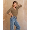image:imageMANGOPOP Womens 34 Length Sleeve Tunic Top V Neck Ruched Waist Blouses Dressy Casual Business Work Shirts Daily WearLight Coffee