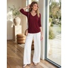 image:imageMANGOPOP Womens 34 Length Sleeve Tunic Top V Neck Ruched Waist Blouses Dressy Casual Business Work Shirts Daily WearWine Red