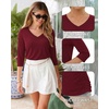 image:imageMANGOPOP Womens 34 Length Sleeve Tunic Top V Neck Ruched Waist Blouses Dressy Casual Business Work Shirts Daily WearWine Red
