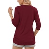 image:imageMANGOPOP Womens 34 Length Sleeve Tunic Top V Neck Ruched Waist Blouses Dressy Casual Business Work Shirts Daily WearWine Red