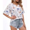 image:imageMANGOPOP Womens Boho Floral Print Tunic Top V Neck 34 Sleeve Peasant Blouse Dressy Casual Summer Beach Loose OutfitFloral Print