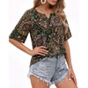 image:imageMANGOPOP Womens Boho Floral Print Tunic Top V Neck 34 Sleeve Peasant Blouse Dressy Casual Summer Beach Loose OutfitPaisley