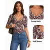image:imageMANGOPOP Womens Half Sleeve Scoop Neck Top Mid Elbow 34 Sleeve T Shirts Going Out Casual Trendy 2026Floral Print