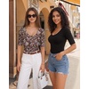 image:imageMANGOPOP Womens Half Sleeve Scoop Neck Top Mid Elbow 34 Sleeve T Shirts Going Out Casual Trendy 2026Floral Print