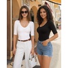image:imageMANGOPOP Womens Half Sleeve Scoop Neck Top Mid Elbow 34 Sleeve T Shirts Going Out Casual Trendy 2026Zblack White Red