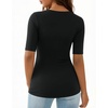 image:imageMANGOPOP Womens Half Sleeve Scoop Neck Top Mid Elbow 34 Sleeve T Shirts Going Out Casual Trendy 2026Zblack White Red