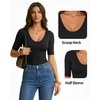 image:imageMANGOPOP Womens Half Sleeve Scoop Neck Top Mid Elbow 34 Sleeve T Shirts Going Out Casual Trendy 2026Zblack White Red
