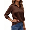 image:imageMANGOPOP Womens Satin Tunic Tops V Neck 34 Sleeve Blouses Trendy Dressy Shirts Business Casual Shirt 2026Brown