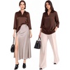 image:imageMANGOPOP Womens Satin Tunic Tops V Neck 34 Sleeve Blouses Trendy Dressy Shirts Business Casual Shirt 2026Brown