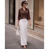 image:imageMANGOPOP Womens Satin Tunic Tops V Neck 34 Sleeve Blouses Trendy Dressy Shirts Business Casual Shirt 2026Brown