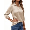 image:imageMANGOPOP Womens Satin Tunic Tops V Neck 34 Sleeve Blouses Trendy Dressy Shirts Business Casual Shirt 2026Champagne
