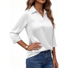 image:imageMANGOPOP Womens Satin Tunic Tops V Neck 34 Sleeve Blouses Trendy Dressy Shirts Business Casual Shirt 2026White