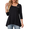 image:imageMANGOPOP Womens 34 Length Sleeve Blouse Asymmetrical Neck Wrinkle Resistant Tunic Top Dressy Casual Business Work ShirtBlack