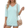 image:imageMANGOPOP Womens 34 Length Sleeve Tunic Top V Neck Ruched Waist Blouses Dressy Casual Business Work Shirts Daily WearAqua