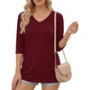image:imageMANGOPOP Womens 34 Length Sleeve Tunic Top V Neck Ruched Waist Blouses Dressy Casual Business Work Shirts Daily WearWine Red