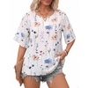 image:imageMANGOPOP Womens Boho Floral Print Tunic Top V Neck 34 Sleeve Peasant Blouse Dressy Casual Summer Beach Loose OutfitFloral Print