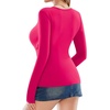 image:imageMANGOPOP Womens Cross Wrap Ruched Plunge Sexy Deep V Neck Slim Fit Long Sleeve Fleece Lined T Shirt Tunic Tops TeeRose Pink