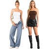 image:imageMANGOPOP Womens Strapless Thong Bodysuit Double Lined Tube Top  Off The Shoulder Thong Going Out Tops Summer Outfits Y2k Tank TopsTrendy Sexy Basic Casual 2 Snap CrotchesSoftA02 White